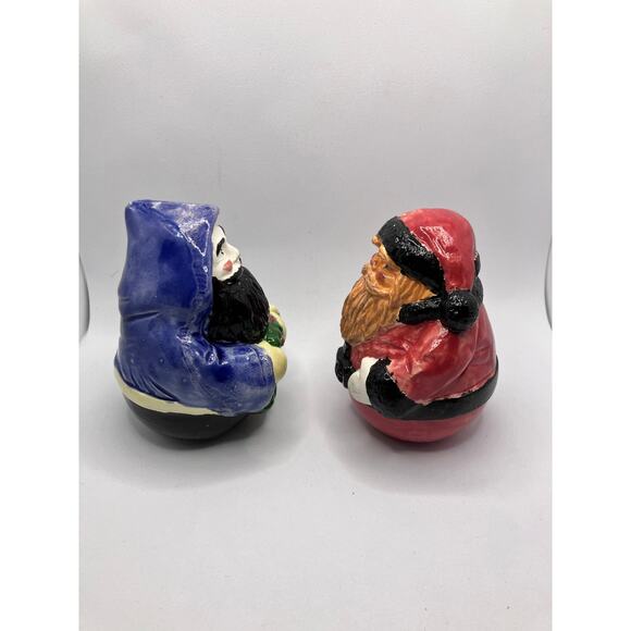 Santa Scioto Lot of (2) Rustic Roly Poly Ceramic Scioto Figurines 3.5" Vintage - Picture 2 of 9